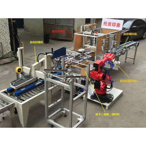 東莞自動開箱+機(jī)器人裝箱+自動封箱